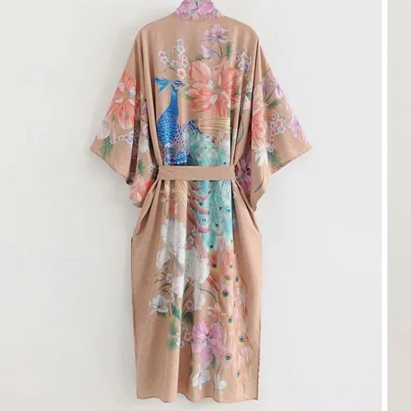 Boho peacock 🦚 kimono NWT multi color large - Picture 4 of 12